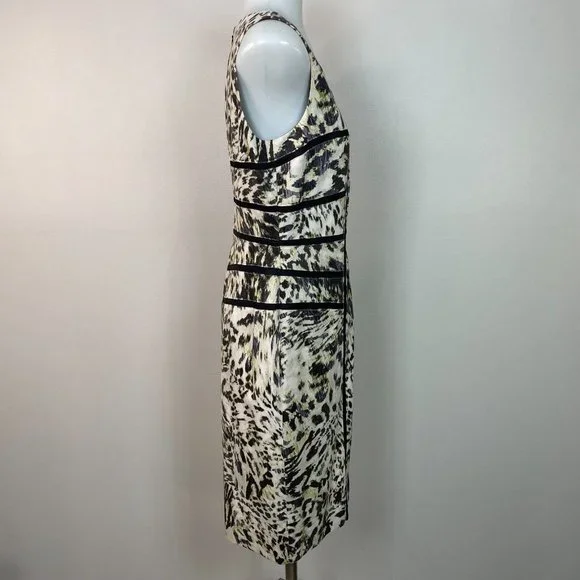 Ann Taylor Sheath Dress 2 Animal Print Sleeveless Black Ivory Green Women's - Picture 7 of 13